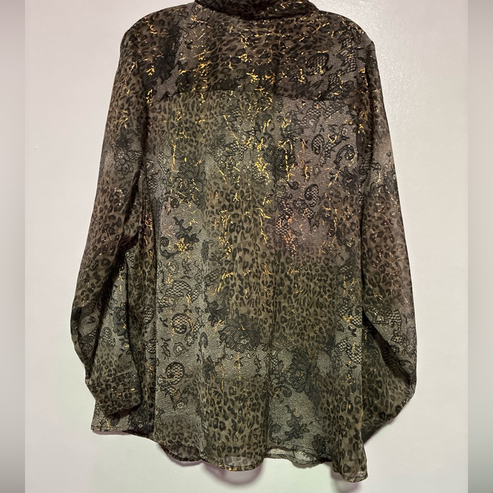 Lane Bryant Sheer Blouse Elegant Lace and Leopard Print Women's Plus Size 22 Top